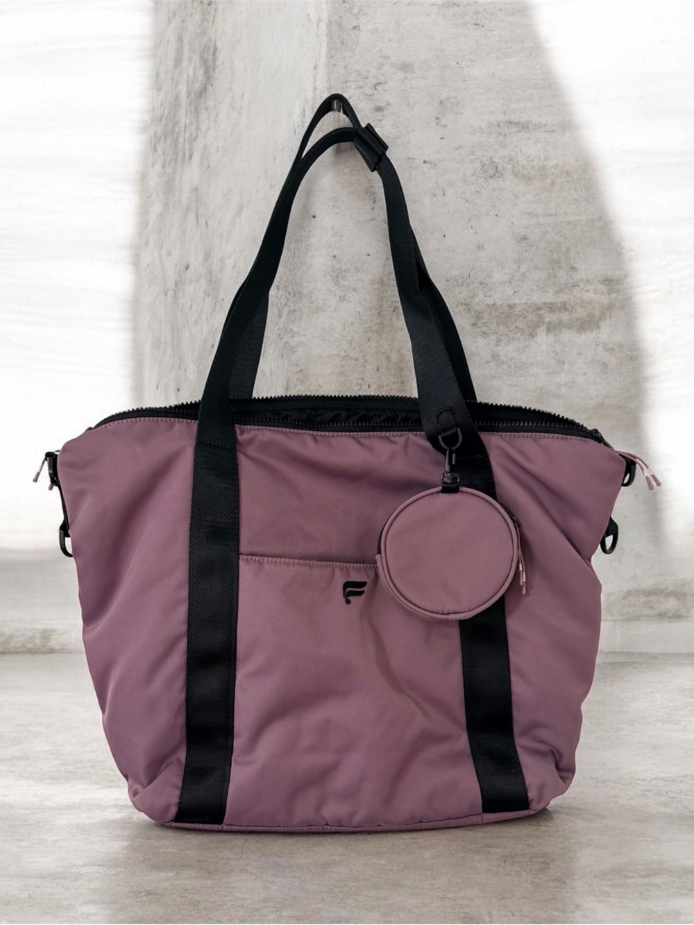 Fabletics Mauve Tote with Black Straps and Removable Pouch